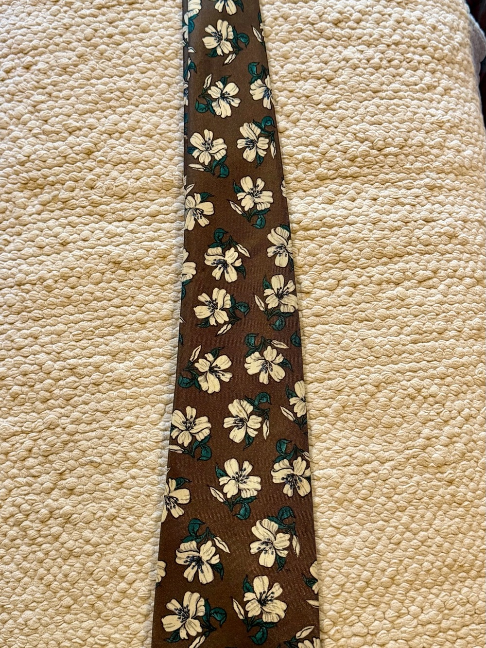 Brown Floral Men's Tie with Teal Accents